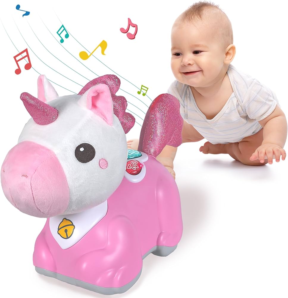 iPlay, iLearn Baby Toys 6-12 Months, Crawling Toys for 9-12 Month Girls, Infant Tumny Time, 1 Year Old 1st Birthday Gift, Unicorn Musical Toys for Toddlers 0-2, Light Up Sensory Baby Toys 12-18 Months