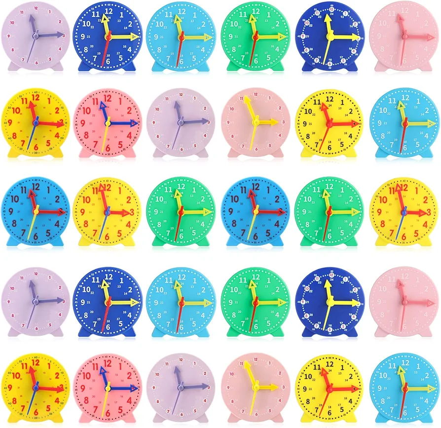 30 Pieces Tell Time Teaching Clock Kit Time Activity Set Colorful Toys Clock Mini Geared Clock 12/24 Hours Geared Clock for Basic Math Development Classroom Homeschool Supplies, 3.9 Inch