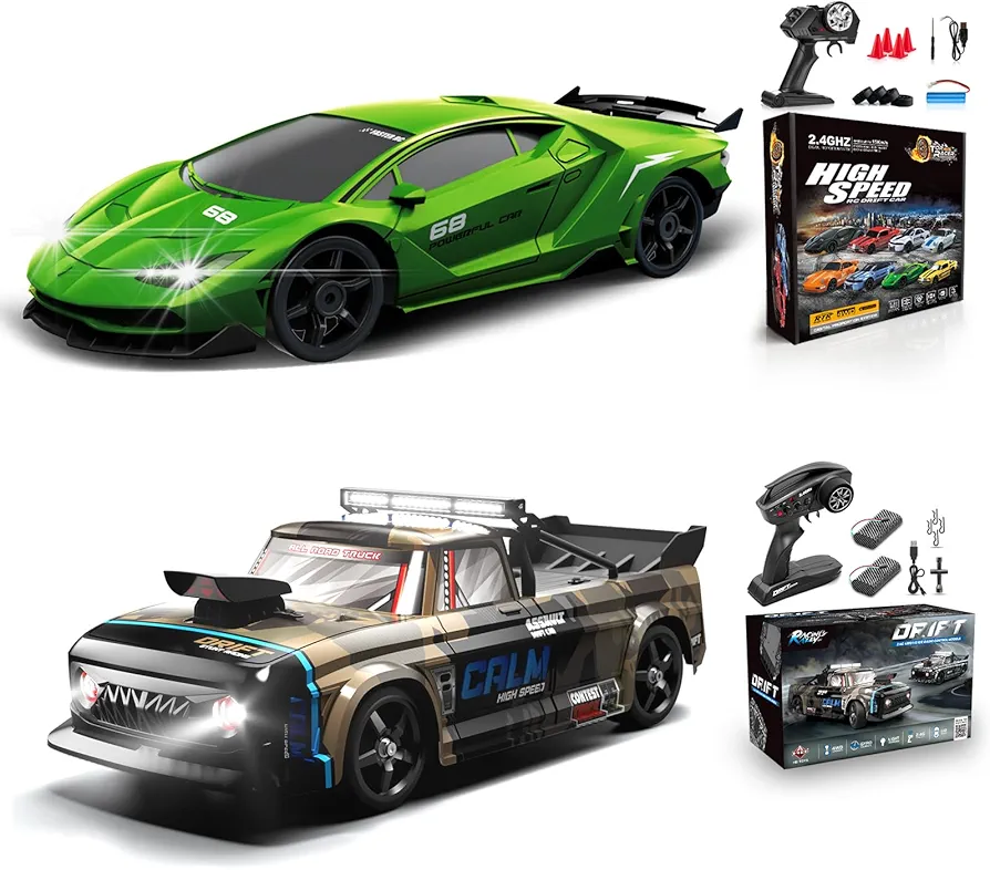 2 PCS RC Drift Car, RC Drift Car 1:24 Remote Control Car 4WD 15KM/H Remote Control Car and 1:12 Fast RC Car 2.4GHz 35KM/H High Speed Performance with Gyro Racing Car Gift for Adults Kids Boys Girls