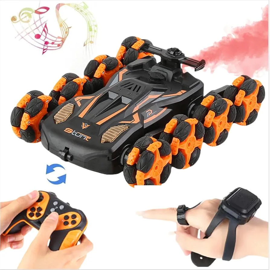 RC Stunt Car, 8WD Gesture Sensing Stunt Rc Cars, 2.4Ghz Remote Control Cars, Off-Road Toy Car with Lights and Music, Toys Gifts for Kids 8 9 10 11 12 Year Old Boys Girls (Orange)…