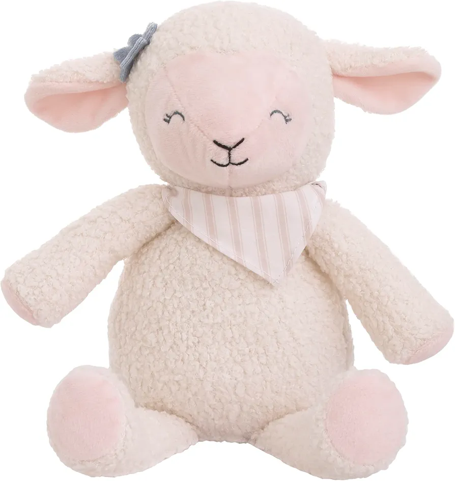 NoJo Farmhouse Chic Pink and White Super Soft Plush Stuffed Animal Lamb with Bandana - Meadow