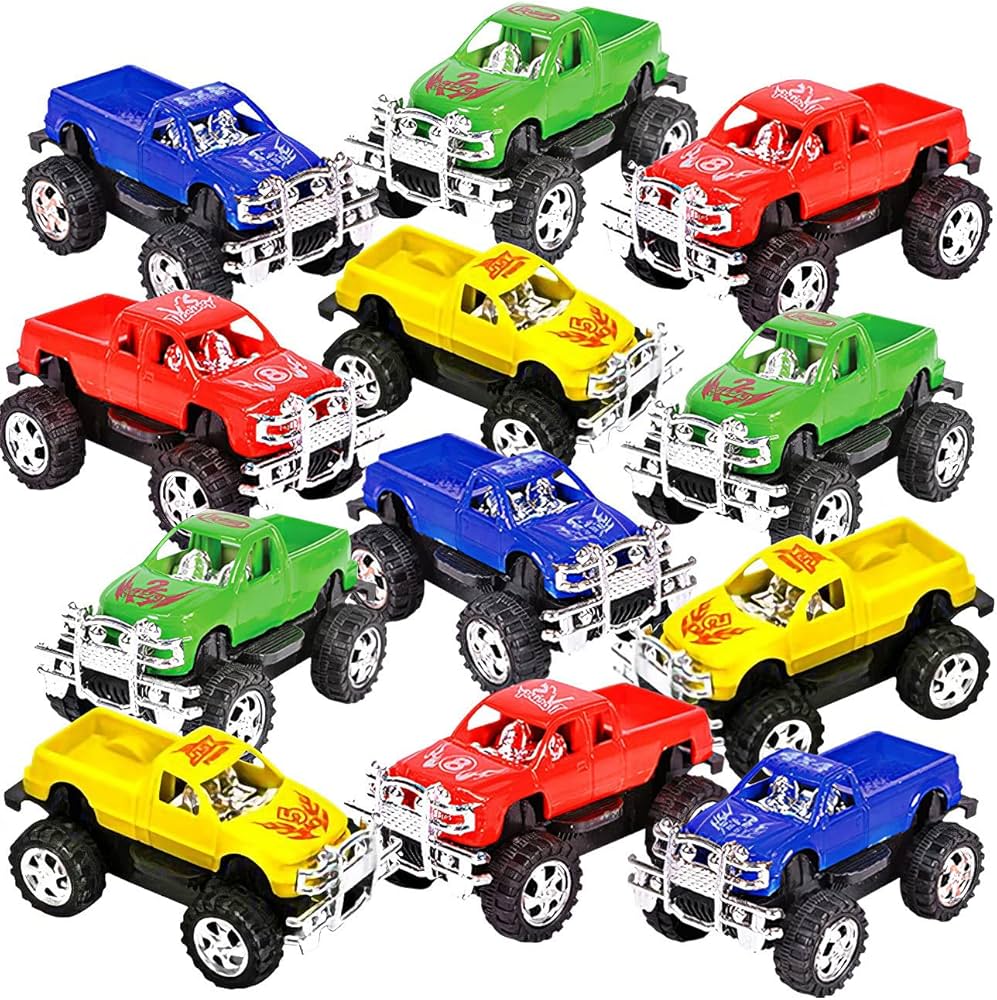 ArtCreativity 3 Inch Pull Back Mini Pickup Trucks for Kids (Set of 12) Mini Monster Trucks in Assorted Colors, Birthday Race Car Party Favors for Boys & Girls, Goodie Bag Fillers