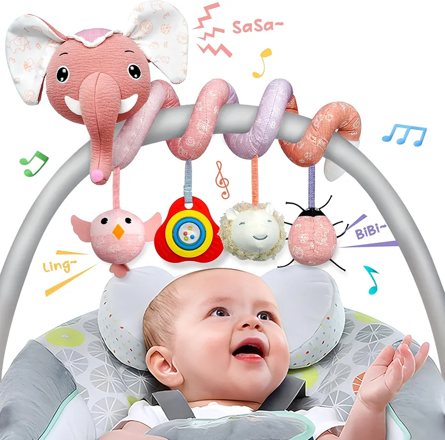 XIXILAND Car Seat Toys Newborn Toys Musical Stroller Toys, Baby Toys 0-3 Months Infant Toys 0-6 Months Crib Toys, Carseat Toys for Infants Brain Development Hanging Toys with Mirror Rattles Teether