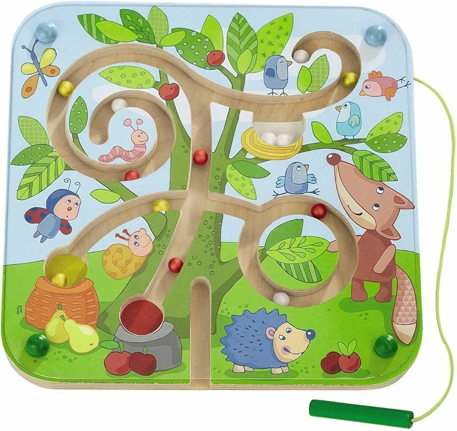 HABA Tree Maze Wooden Magnetic Game Develops Fine Motor Skills & Color Recognition with Attached Wand