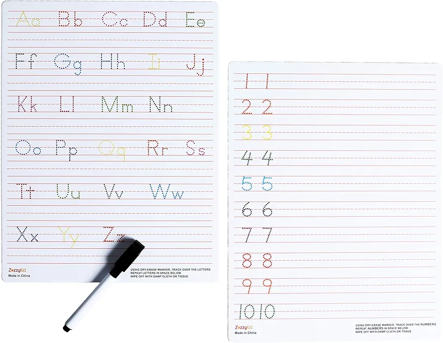 Dry Erase Alphabet Tracing Board: Letter and Numbers Handwriting Practice for Kids Learning, Reusable Boards for Kindergarten and Preschool