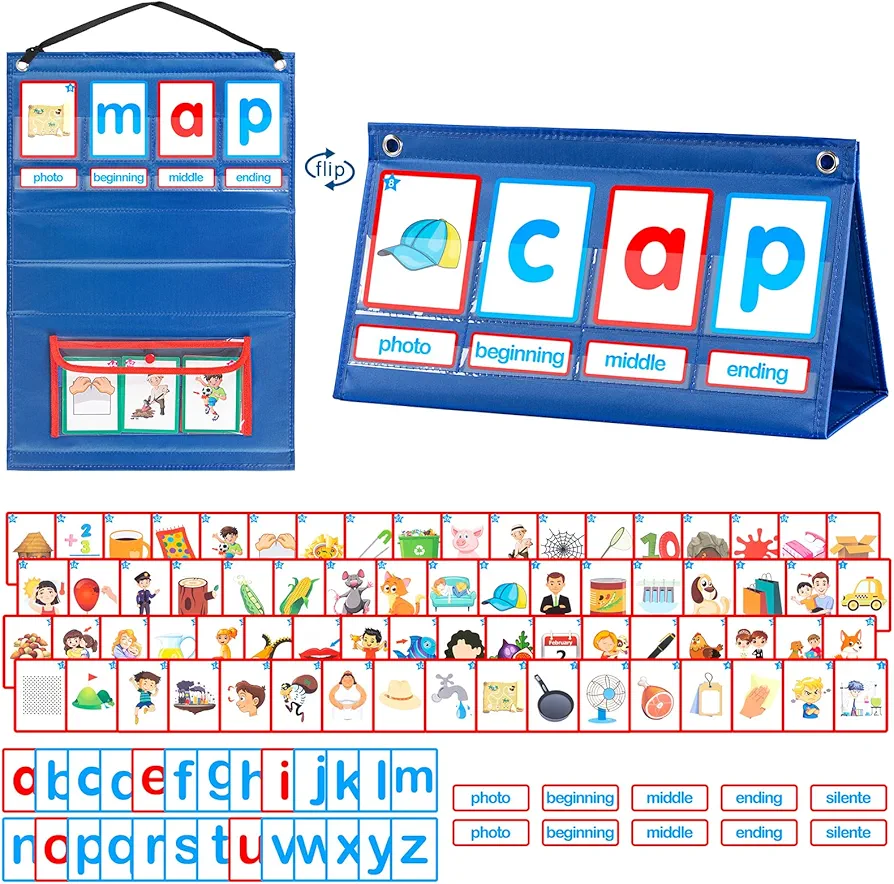 KIKIGOAL CVC Word Builder Desktop Pocket Chart Tent Cards Kit Phonics Games Flash Cards for Preschool Kindergarten Classroom Spelling Educational Toy for Kids Autism Special Education