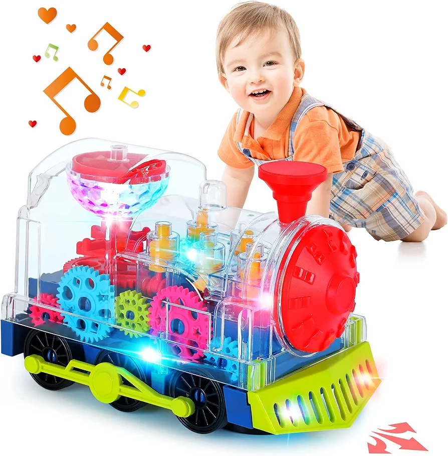 Baby Crawling Toys, Toddler Toys for Age 1 2 3 with Electronic Light & Sound Music, Light Up Train Toys Early Educational Tummy Time Toys Christmas Birthday Gifts for Boys Girls