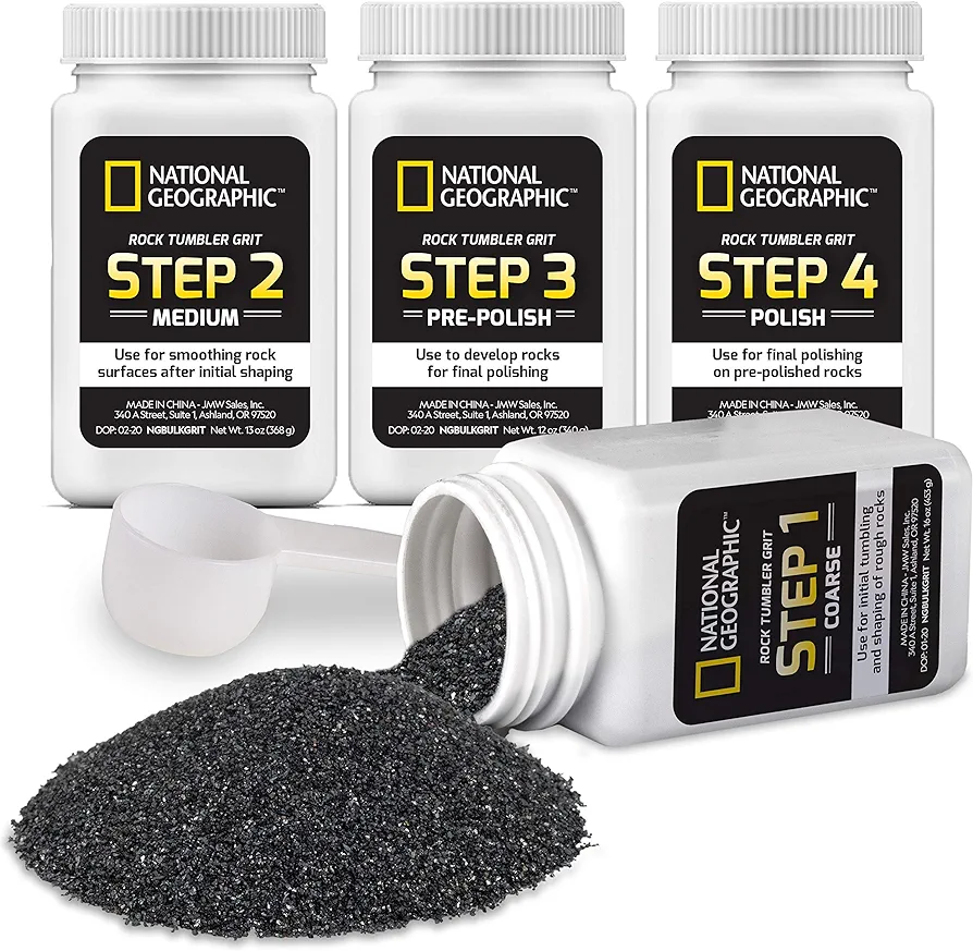 NATIONAL GEOGRAPHIC Rock Tumbler Grit and Polish Refill Kit - Tumbling Grit Media, Polish Up to 20 lbs. of Rocks, Works with any Rock Polisher, Rock Tumbler Supplies