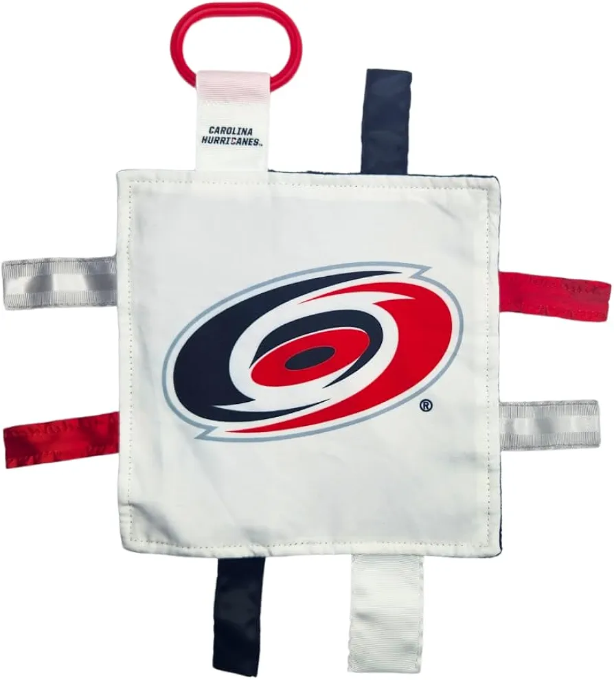 Carolina Hurricanes Baby Tag Toy - NHL Hockey Baby Sensory Crinkle Toys - Soft & Safe - Ideal Baby Stroller Toy - BPA Free w/Stroller Clip (10" x 10" Tag Toy)