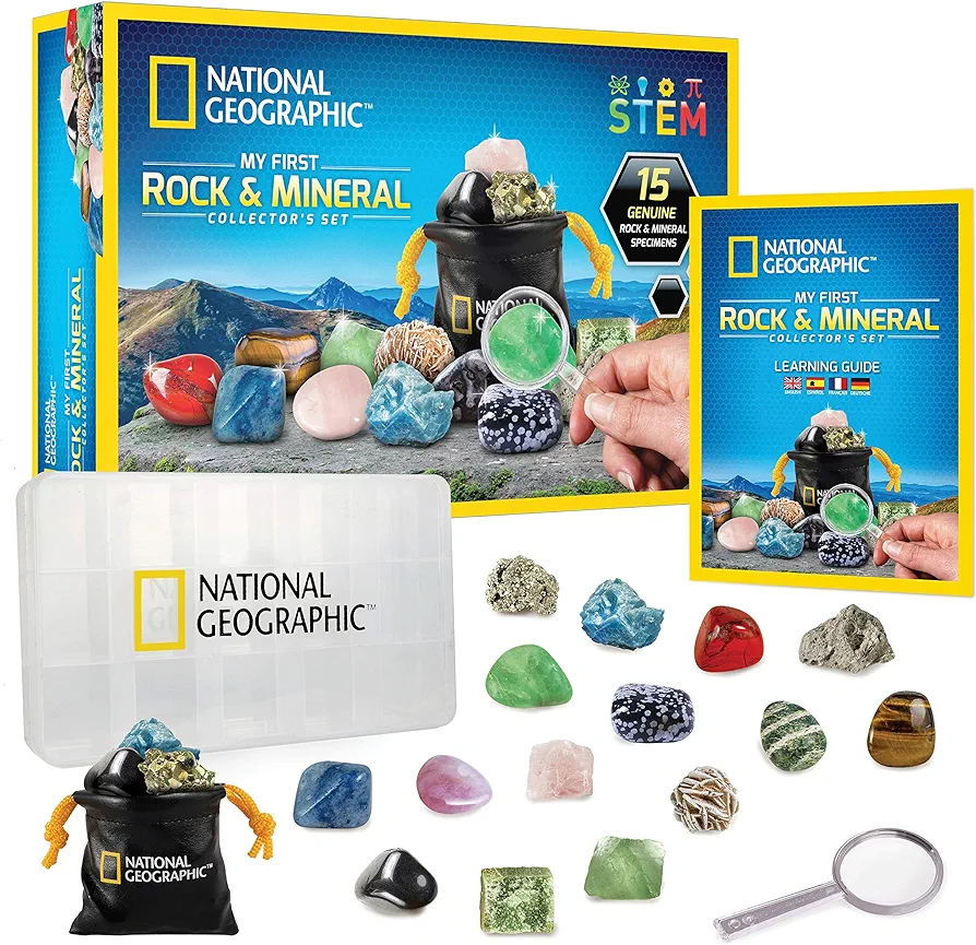 NATIONAL GEOGRAPHIC Rock & Mineral Collection - Rock Collection Box for Kids, 15 Gemstones and Crystals for Kids, Geology for Kids, Crystal Collection, Science Kit, Rock Gift (Amazon Exclusive)