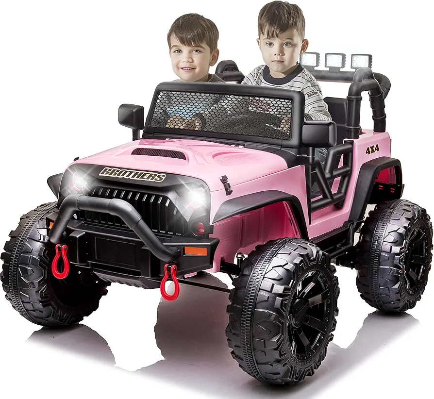 24V Ride on Car Truck with Remote Control, 2 Seater Battery Powered Ride on Toys for Big Kids, 4WD Electric Vehicle w/3 Speeds, Bluetooth, Music Player, 24 Volt Ride On Toys for Boys Girls,(Pink)