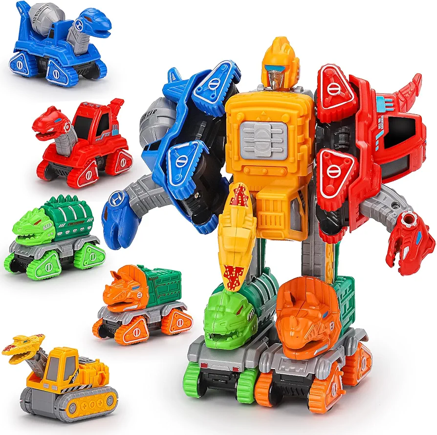 5 in 1 Dinosaur Transforming Toys for Boys 4-6 Dinosaur Car Action Figures Transform Dino Robot Toys for Kids 3-5 5-7 Educational STEM Take Apart Toys for 3 4 5 6+ Year Old Boy Girl Birthday Gifts