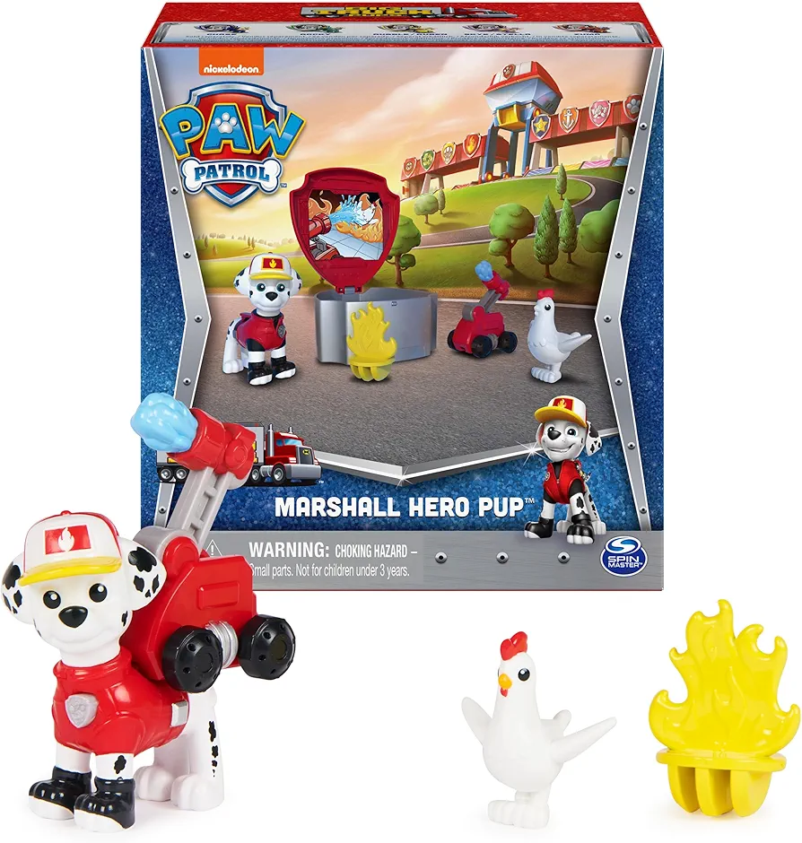 Paw Patrol, Big Truck Pups Marshall Action Figure with Clip-on Rescue Drone, Command Center Pod and Animal Friend Kids Toys Ages 3 and up