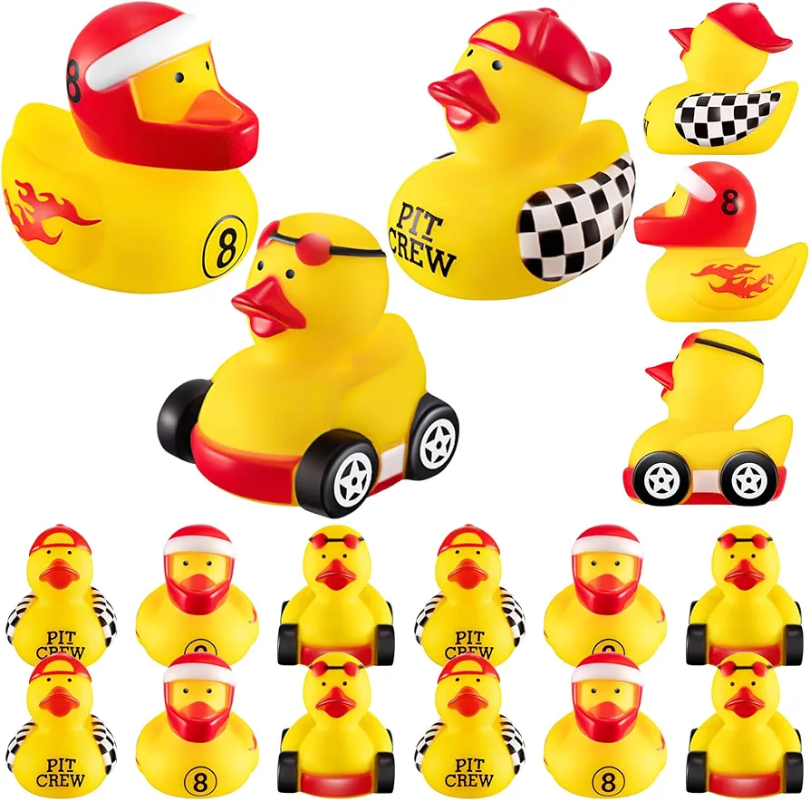 Shappy 24 Pieces Race Car Driver Rubber Duckies 2 Inch Mini Rubber Ducks for Baby Shower Birthday Party Decorations Gift Classroom, 3 Designs