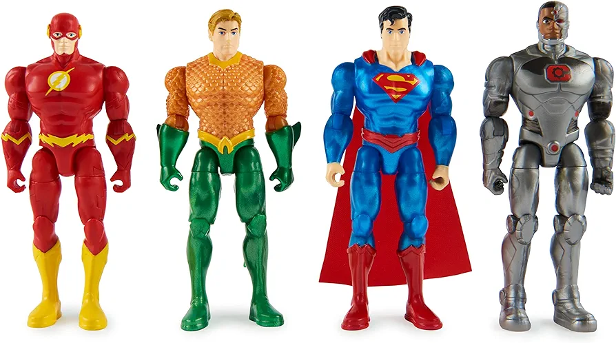 DC Comics, Justice League 4-Pack, 4-inch Action Figures | The Flash, Superman, Aquaman, Cyborg | Collectible Kids Toys for Boys and Girls Ages 3 and Up