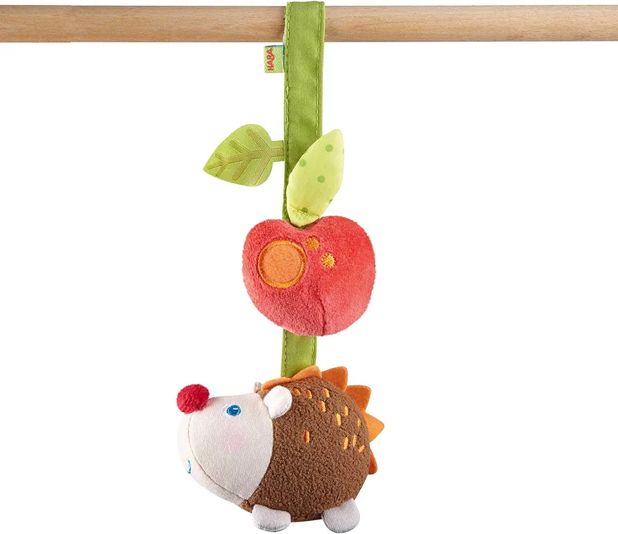 HABA Dangling Figure Hedgehog with Rattling and Crinkle Noises - Machine Washable Attaches to Crib