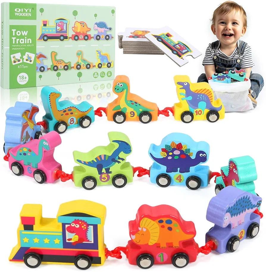 Toddler Toys for 1 2 3 Year Old Boy,Wooden Train Set Dinosaur Toys for Kids 2-4 Boys Montessori Toys for 1-4 Year Old Boys Girls Educational Learning Toys for Toddlers 1-2-4 Years Birthday Gift