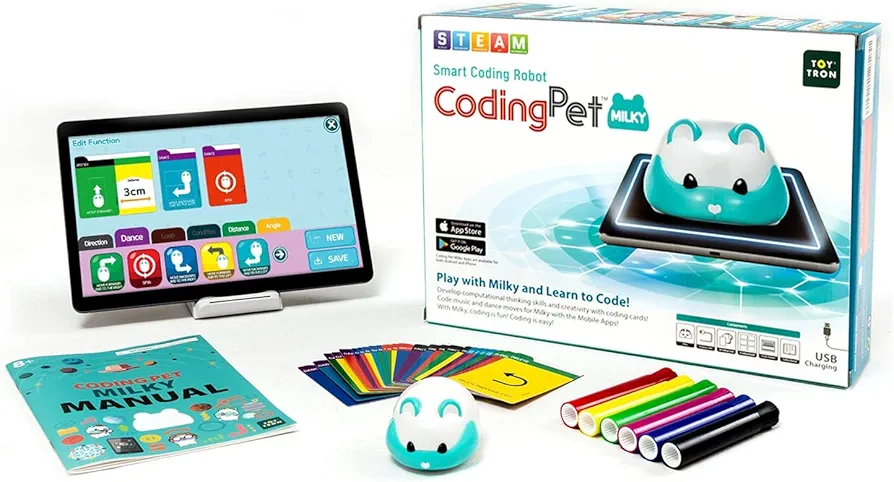 Coding Pet Milky for 6 Ages and Up, 40+ Pieces, Screen-Free Coding Toy for Kids, Educational Interactive STEM Coding Pet, Early Programming Learning, TOYTRON