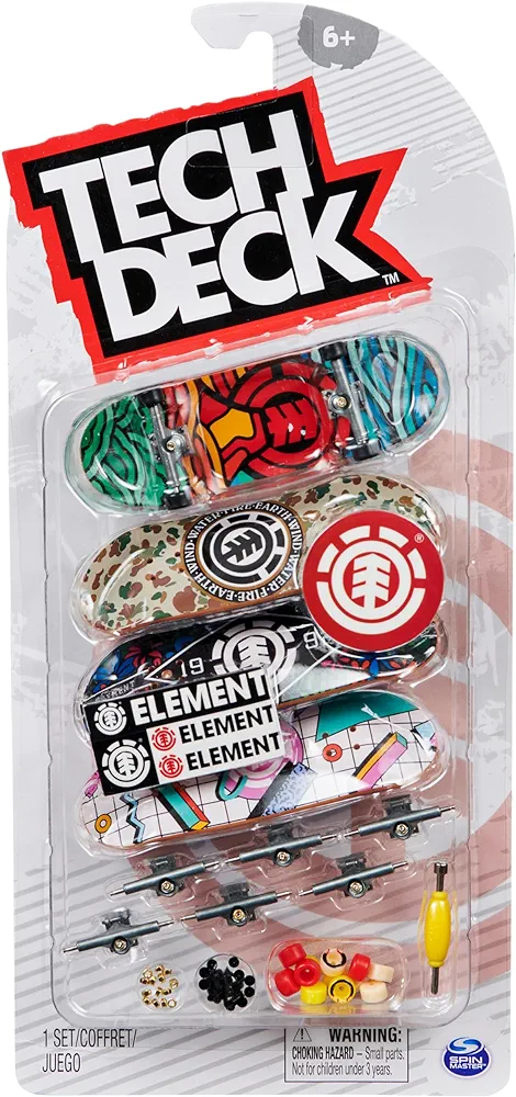 TECH DECK, Ultra DLX Fingerboard 4-Pack, Element Skateboards, Collectible and Customizable Mini Skateboards, Kids Toy for Ages 6 and up