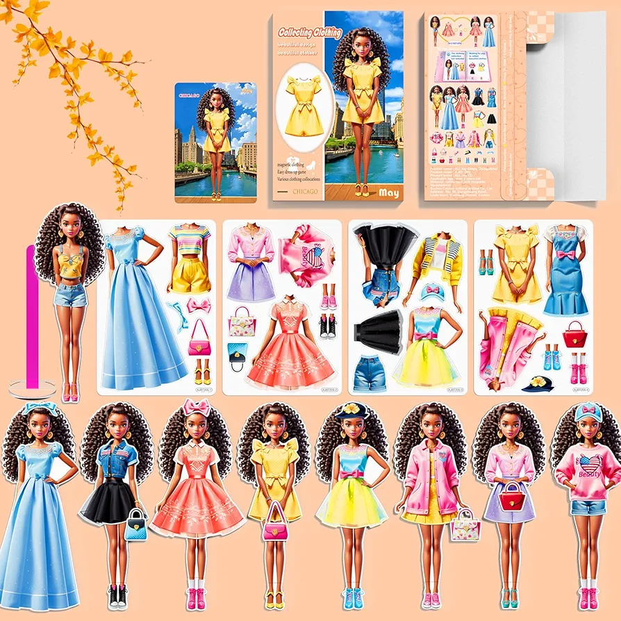 Magnetic Princess Dress Up Paper Doll Playset,Pretend Play Game Travel Toys Car Road Trip Activity,Magnet Clothes Puzzles Kids Toddler Girls,Preschool Learning Created Imagine Birthday Gift (F Set)