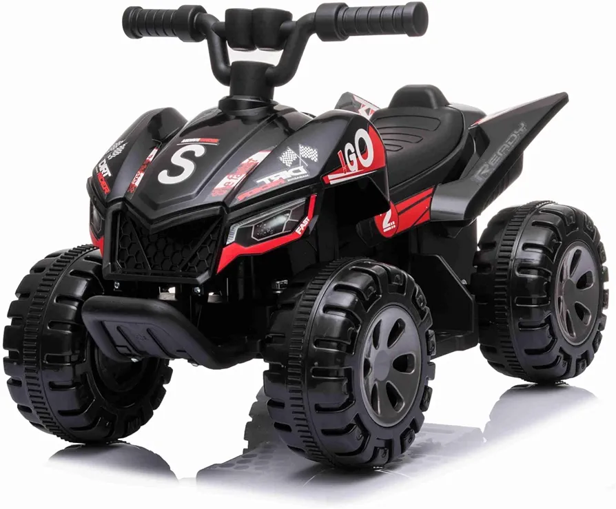 Kids ATV Ride-on Car 6V Battery Powered Electric Vehicle Toy with DIY Sticker,Music,USB,Birthday for Toddlers Boys Girls(Black)