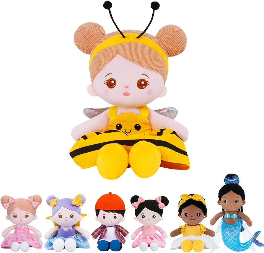 OUOZZZ Soft Baby Doll for Girls - My First Baby Doll Birthday Gifts for Girls Plush Rag Dolls Yellow Bee Dress Toy for Toddlers Kids Infants 12"