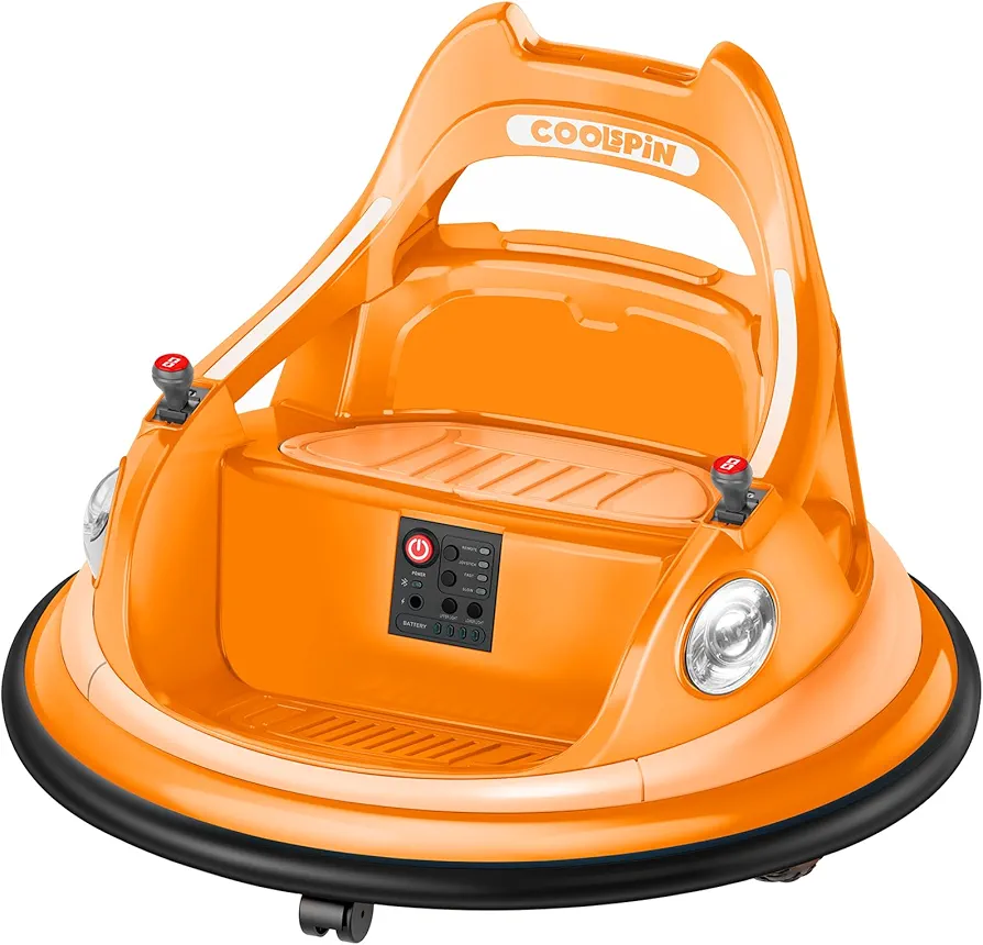 Kids Bumper Car 12V, Toddlers Ride on Car with Remote Control, Baby Electric Bumper Car with 360 Degree Spin, LED Lights, Music, Bluetooth, Orange