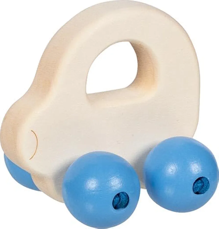 65341 - Grasping Toy Car with Wooden Beads for Babies - Made in Germany, Blue, Boys, Natural Motor Skills Toy to Promote Gripping Reflex, from Birth