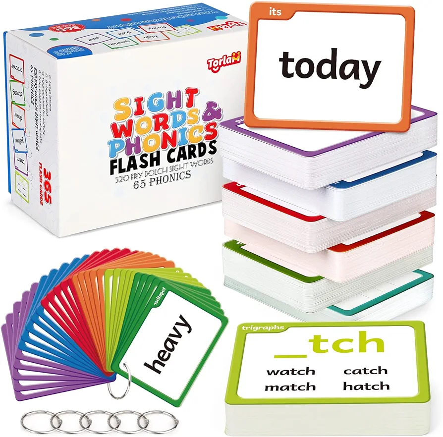 Sight Words & Phonics Flash Cards for Kids, Learn to Read Digraphs CVC Blends Long Vowel Sounds Spelling Reading Phonics Games, Site Words for Pre-k Kindergarten 1st 2nd 3rd Grade Homeschool