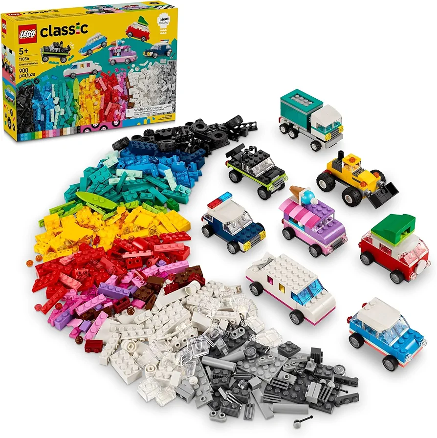 LEGO Classic Creative Vehicles, Colorful Construction Brick Building Kit with Ice Cream Truck, Police Car Toy, Model City Cars and More, Gift or Car Toy for Boys, Girls and Kids Ages 5 and Up, 11036