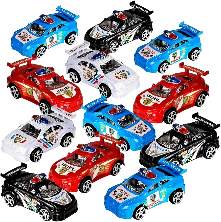 ArtCreativity Pullback Mini Police Toy Cars for Kids, Set of 12, Pull Back Racers in Assorted Colors, Police Birthday Party Favors for Boys Girls, Goodie Bag Fillers, Small Game Prizes