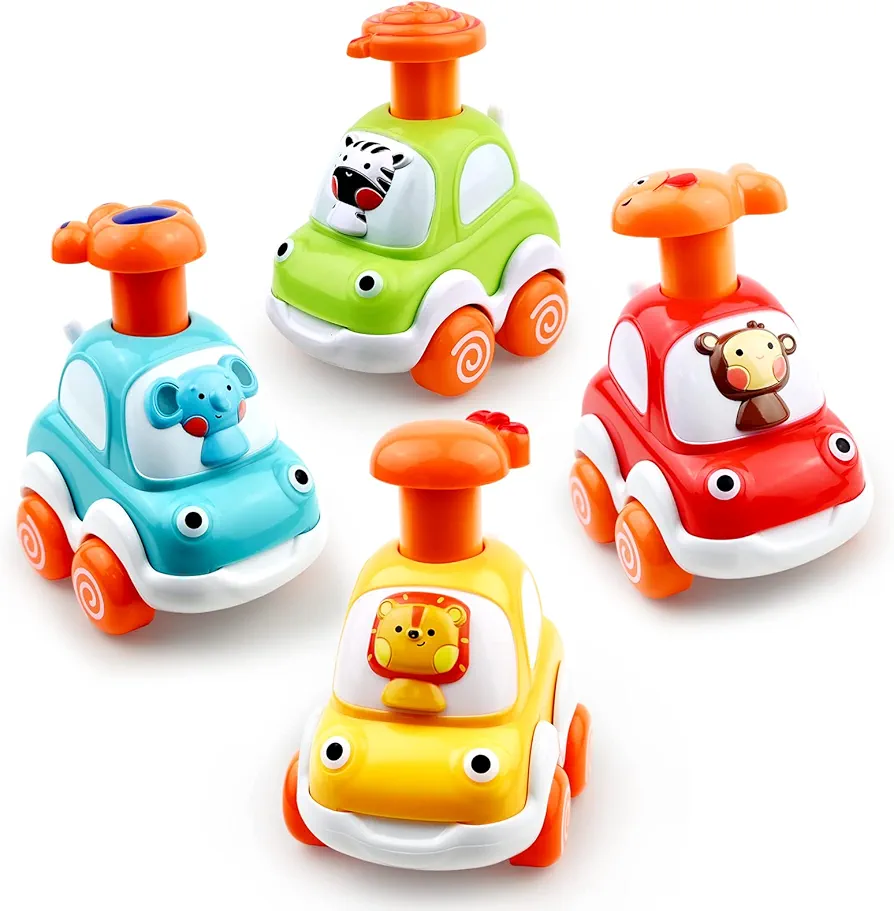 Baby Toy Cars for 1 +Year Old Boy - Toddler Toys Age 2 3 4 Year Old Boy Gifts, Animal Cartoon Press and Go Cars for Toddlers 2-4 Birthday Toys