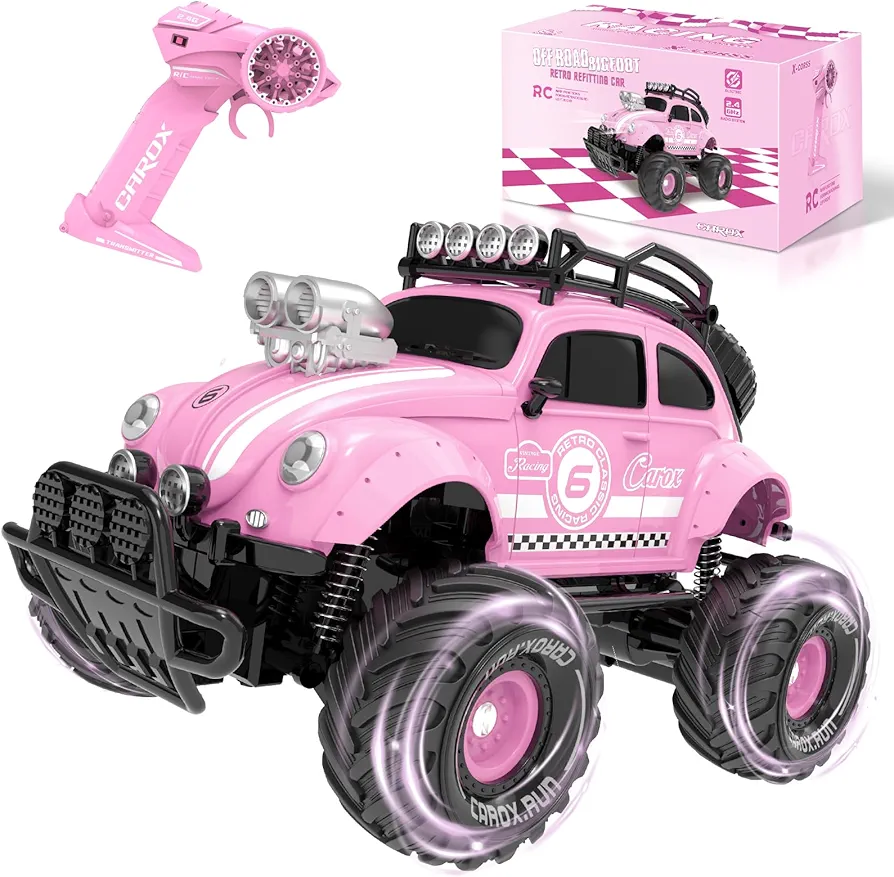 Remote Control Car for Girls1:16 Scale-80 Mins Playtime Pink Classic Car with Cute LED Headlight for All Terrains-R/C Toys as Birthday for Girls (Pink)