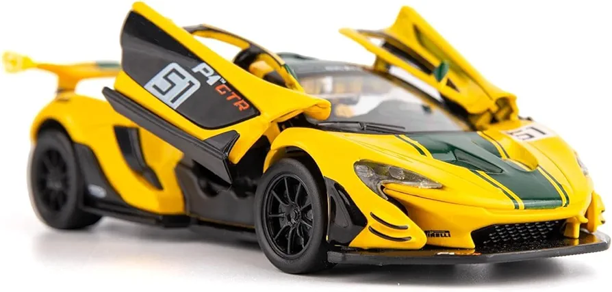 Diecast Model Cars Toy Cars, P1 1:32 Scale Alloy Pull Back Toy Car with Sound and Light Toy for Girls and Boys Kids Toys (Yellow)