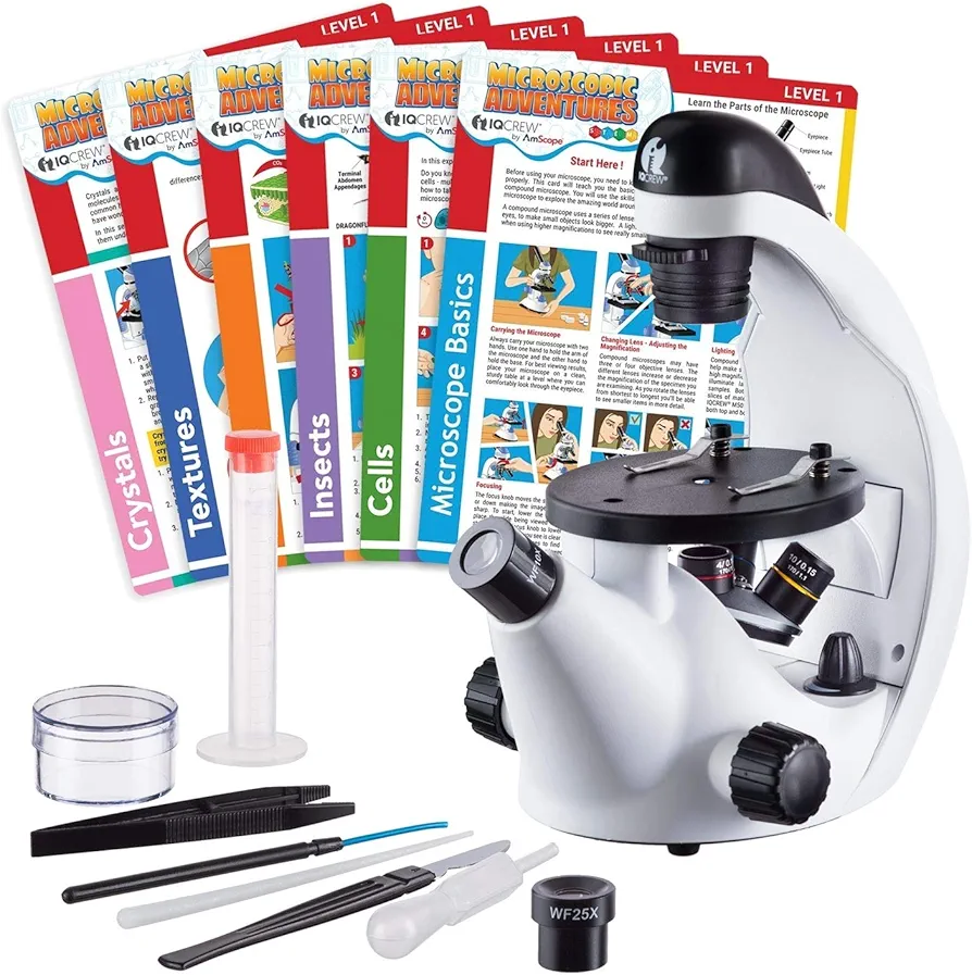 by AmScope 40X-500X Kids Inverted Student Microscope with 6 Experiment Cards and Slide Prep Kit - Science Discovery Series