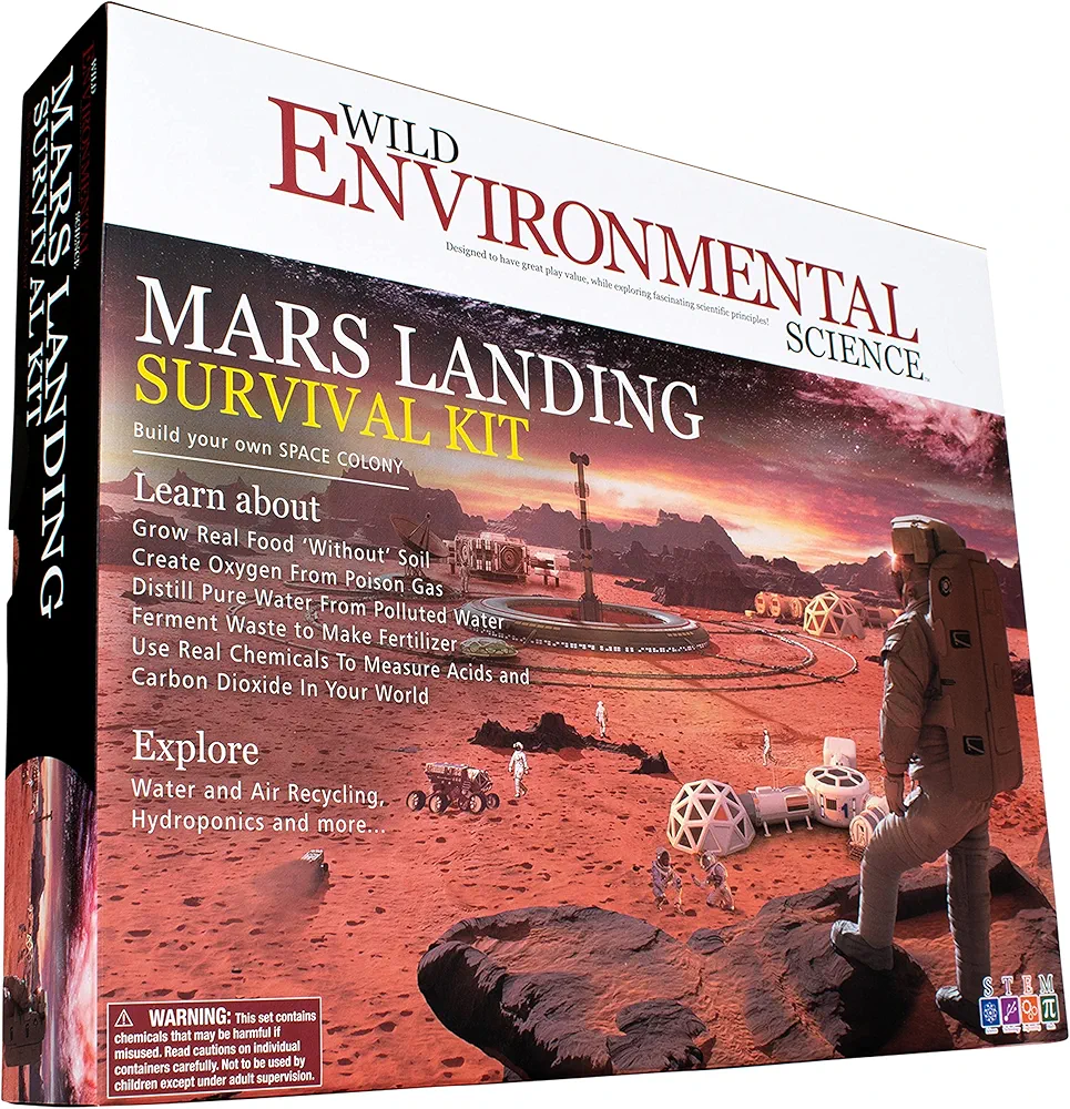 WILD ENVIRONMENTAL SCIENCE Mars Landing Survival Kit - Kids Plant Growing Terrarium Kit – Ages 8+ - Grow Food & Build an Earth-Like Environment on Mars - Seeds Included