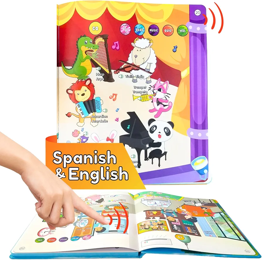 Spanish & English Talking Learning Book for Kids 2 3 4 5 6 Years Old, 420 Words Toddler Educational Toys to Learn Spanish Interactive Audio Sound Books Bilingual Musical Toy Juegos para Niños