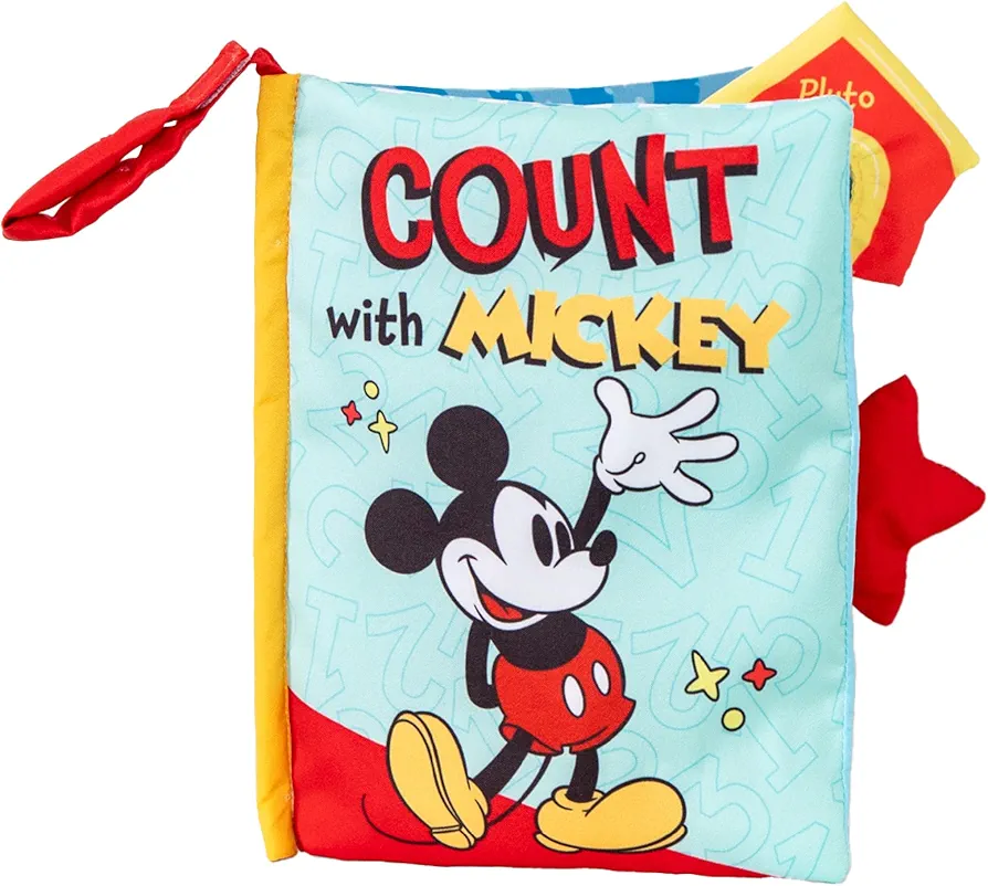 Disney Baby Mickey Mouse Count with Mickey Soft Book with Crinkle Pages and On-The-Go Hook and Loop for Babies and Toddlers