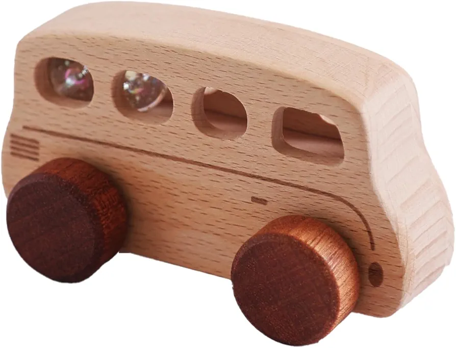 Wooden Cars for Toddlers 1-3 Years Old, Montessori Toys for Babies 0-6-12 Months, Toy Trucks for Boys, Nursery Decoration, Wooden Rattle Baby Toys for Kids 1+ Years Old, Wooden Cars for Girls