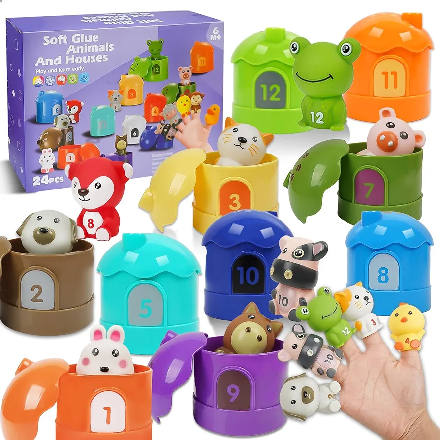 Montessori Toddler Toys for 1Year Old Boys and Girls - 24 Farm Animal Toys for Counting, Matching, Sorting - Educational Sensory Learning Resources for Toddlers Aged 1-3 - Gift of Farm Animal Playset