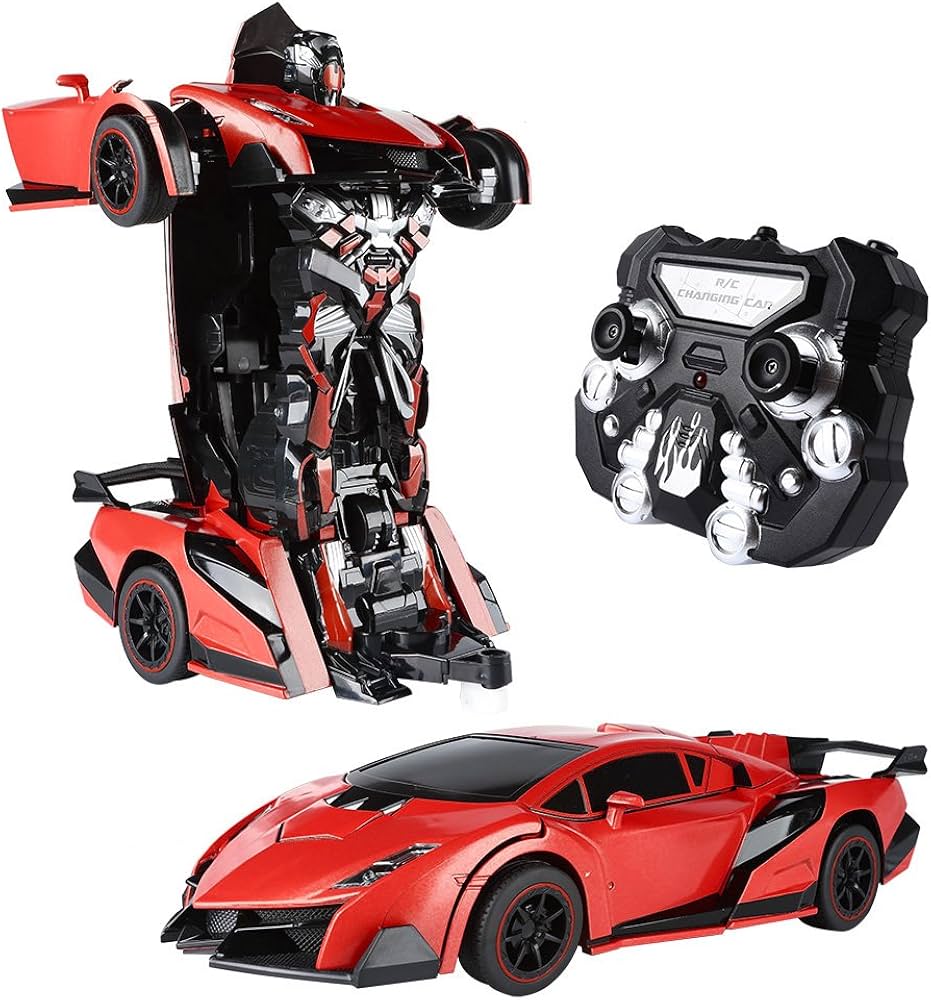 SainSmart Jr. Remote Control Car, Transform Robot RC Cars for Kids Toys, 1:14 Scale Car with One-Button Deformation, 360°Drifting, and Realistic Engine Sound, Gifts for Boys Girls Aged 8+, Red