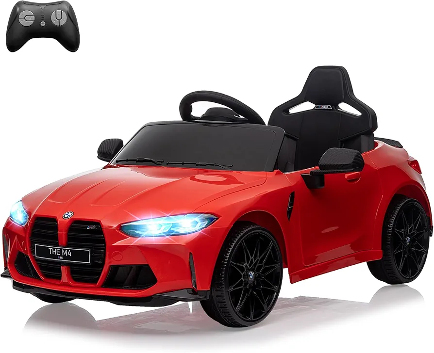 12V Electric Ride On Car w/RC,Licensed by BMW M4 Toddler Electric Vehicle for 37-83 months,Power Wheels for Boys Girls, with Suspension System,3 Speeds, Bluetooth, MP3, Double Door, LED Light(red)