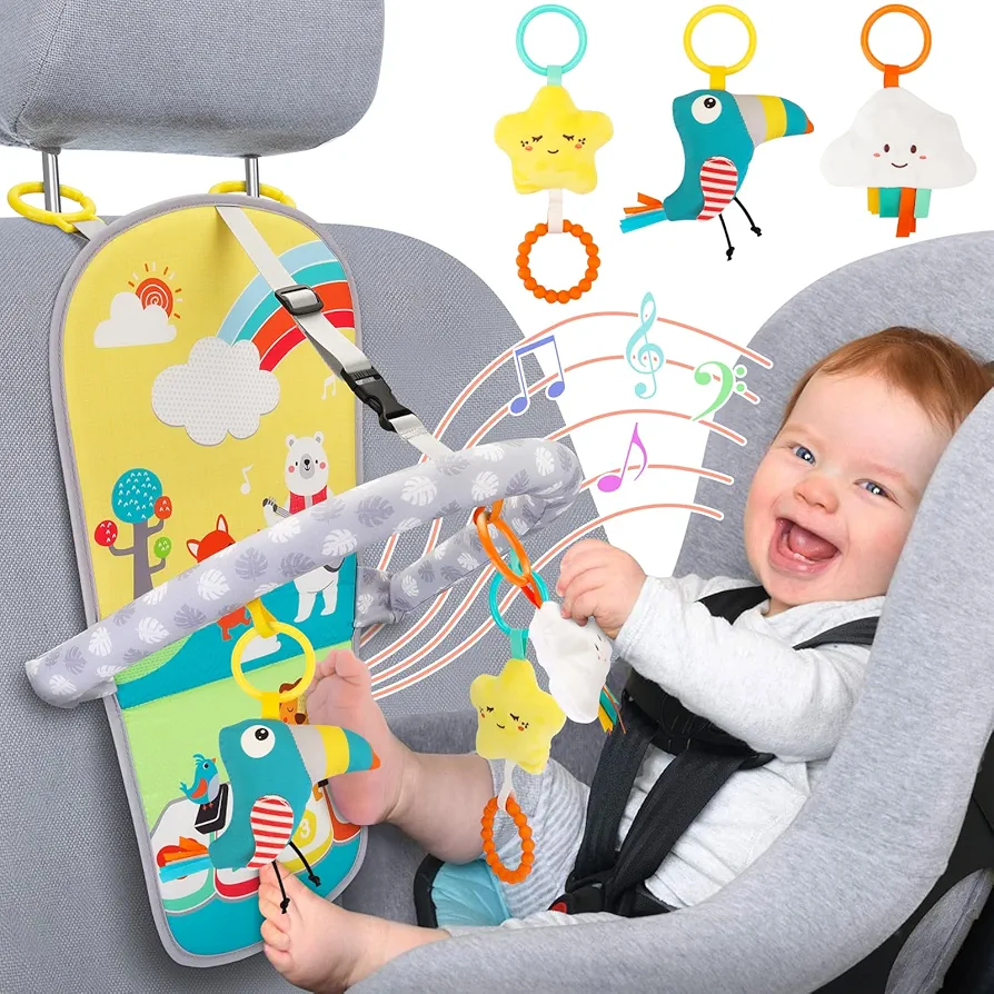 FPVERA Car Seat Toys for Babies - Kick and Play Activity Center 6 Months Rear Facing Cars Seats Entertainment Toy Infant with Music Hanging Adjustable Activity Arch for Travel Baby Gift 6 Months