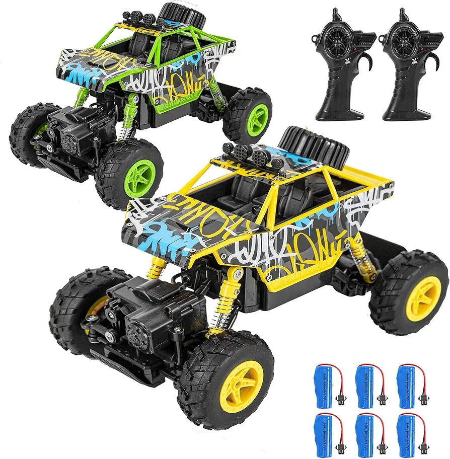 2PACK Remote Control Car for Boys Girls, RC Stunt Car 4WD Monster Truck 2.4Ghz with 6 Rechargeable Batteries Dual Motors Unique Graffiti Off Road Toy Cars