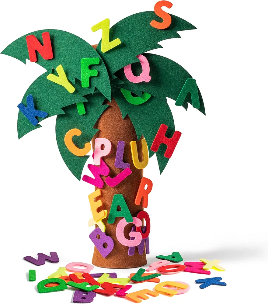 OSNIE 34Pcs Tree and Letter Props Freestanding Coconut Tree Toy Felt Alphabet Game Increase Interest Learning Enhance Hands-On Skills Game Teaching Toy Gifts for Toddlers Kids Early Education