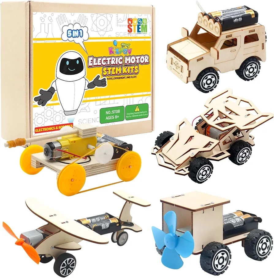 5 in 1 STEM Kits, STEM Projects for Kids Ages 8-12, STEM Toys for Kids 8-10, Science Kits for Kids, DIY Wooden Model Car Kits, Gift for 8-12 Year Old Boys & Girls