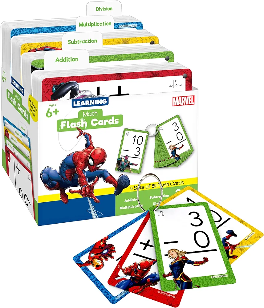 Marvel Math Flash Cards for Kids Ages 4-8, Math Fact Flash Cards, Addition, Subtraction, Division & Multiplication Flash Cards with Rings for Kindergarten, 1st, 2nd, 3rd, 4th, 5th & 6th Grade Box Set