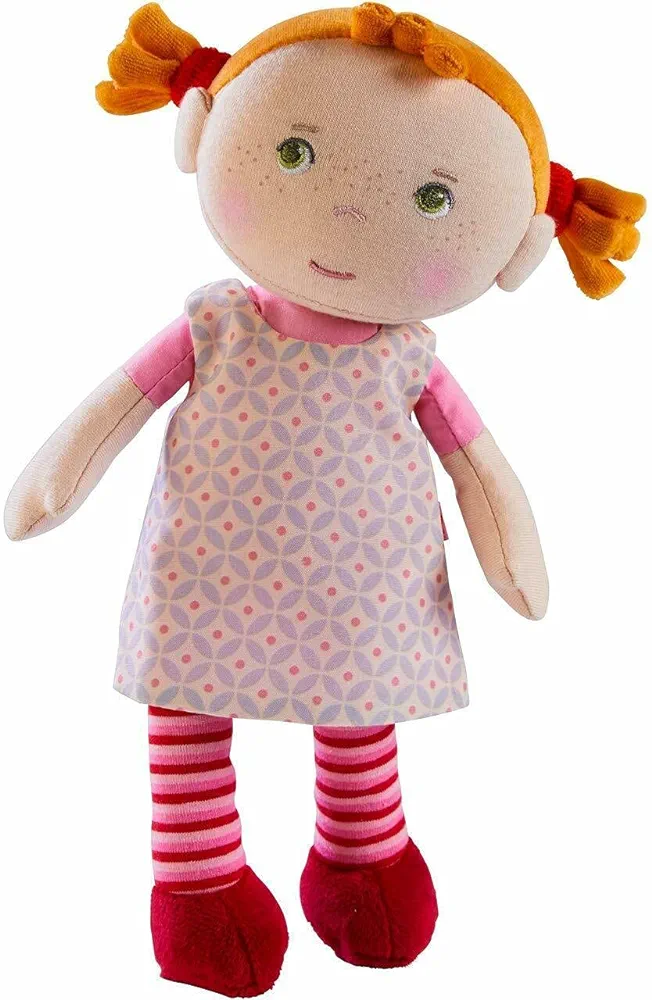 HABA Soft Baby Doll Roya - 10" Rag Doll with Red Pigtails, Pink Dress - Machine Washable Doll - Ideal Soft Doll for 2 Year Old Girls