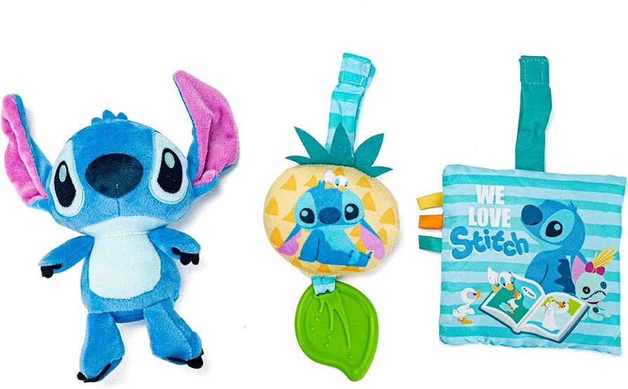 KIDS PREFERRED Disney Lilo & Stitch - Stitch 3 Piece Gift Set with Stuffed Animal Stitch Plush and Activity Toys for Babies and Toddlers