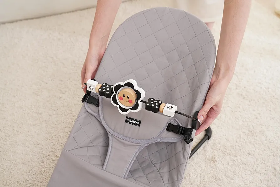 Baby Bouncer Toy Bar Cover for Baby Babybjorn Bouncer - Gray & Black and White Flower